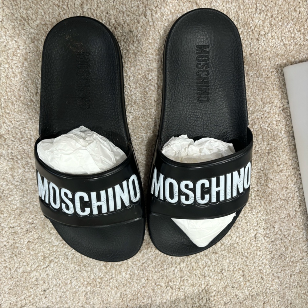 Moschino black slides